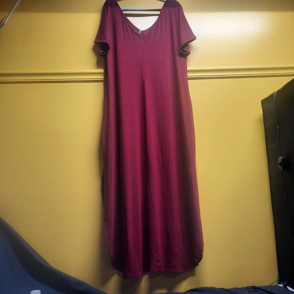 NWT Nemidor Maxi Burgundy Cap Sleeve V-Neck T-shirt dress rounded hem 18 - Picture 2 of 5